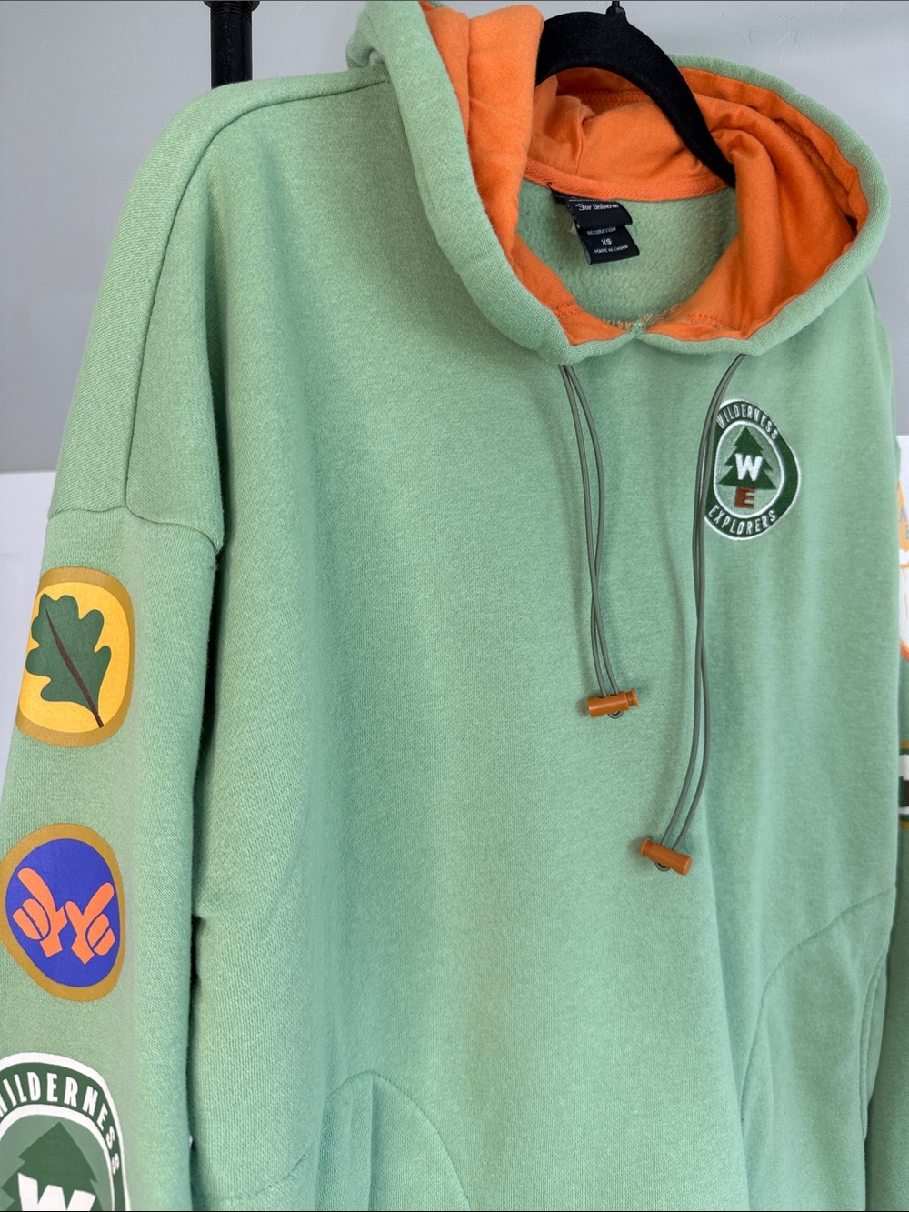 Mint Green Zip-Up Sweater Hoodie with Orange Lining